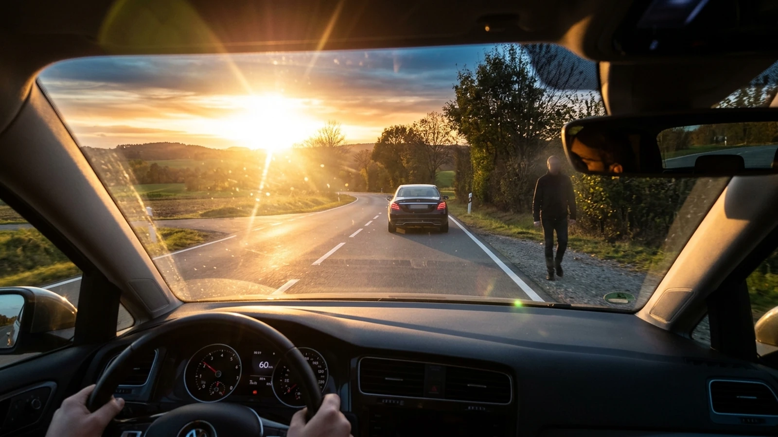 Starke Blendung in der Dämmerung