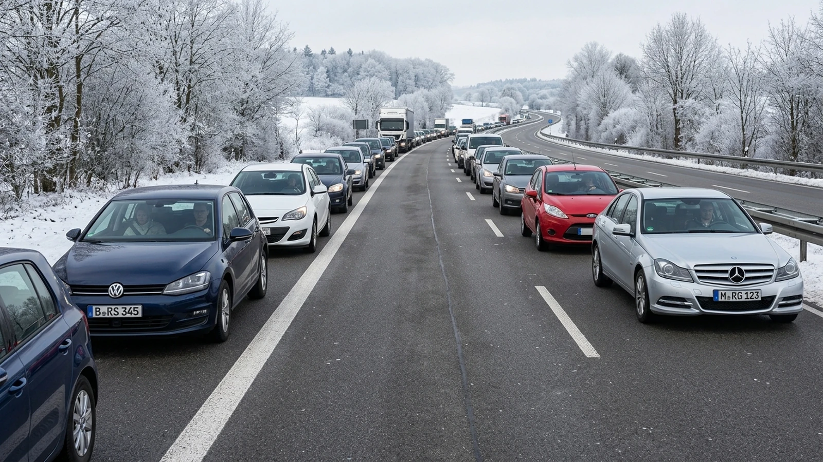 Rettungsgasse auf zweispuriger Außerortsstraße