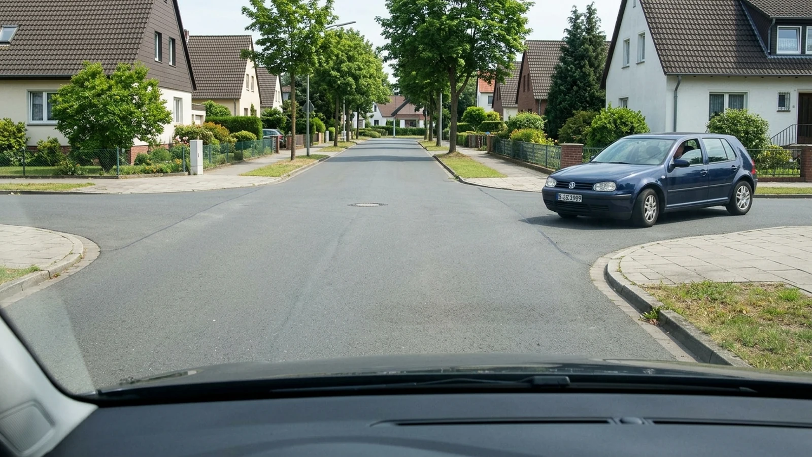 Unbeschilderte Wohngebietskreuzung