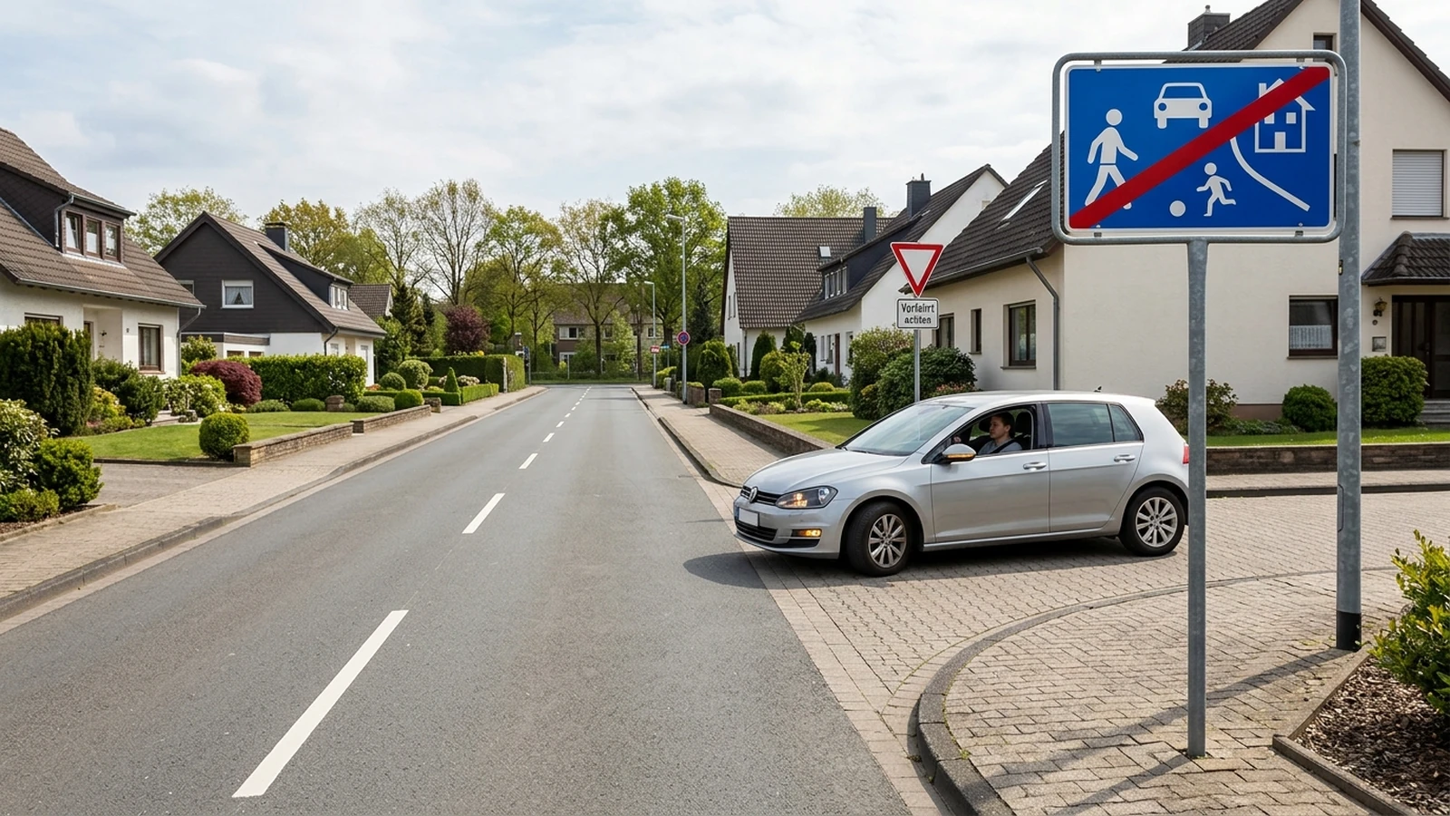 Verkehrsberuhigter Bereich endet rechts