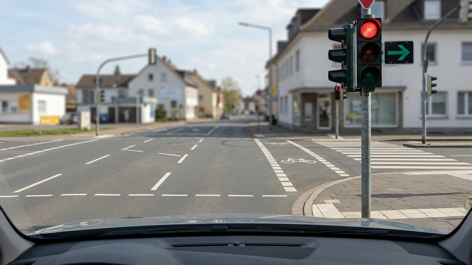 Grünpfeil-Schild bei Rot