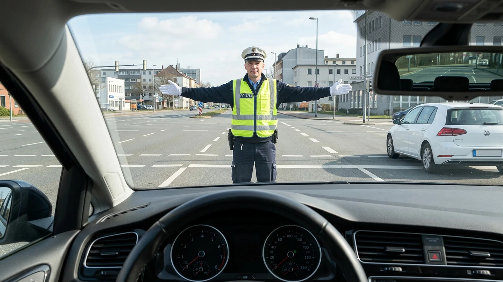 Polizist zeigt Brustseite