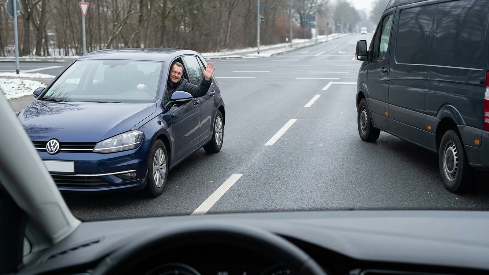 Ein Fahrer winkt dich durch