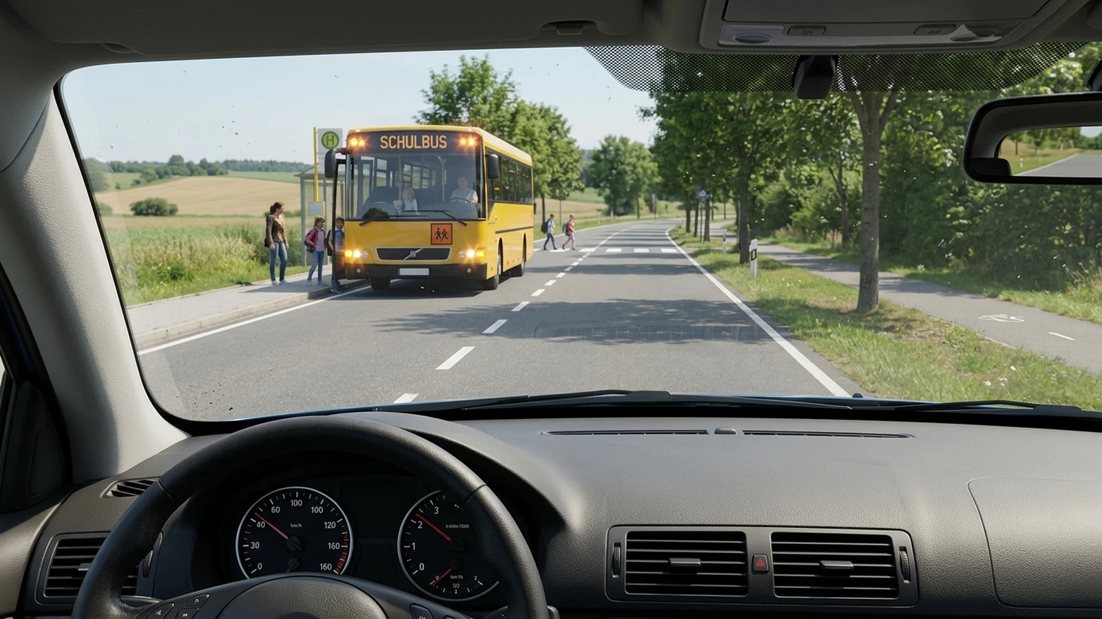 Gegenverkehr am Schulbus