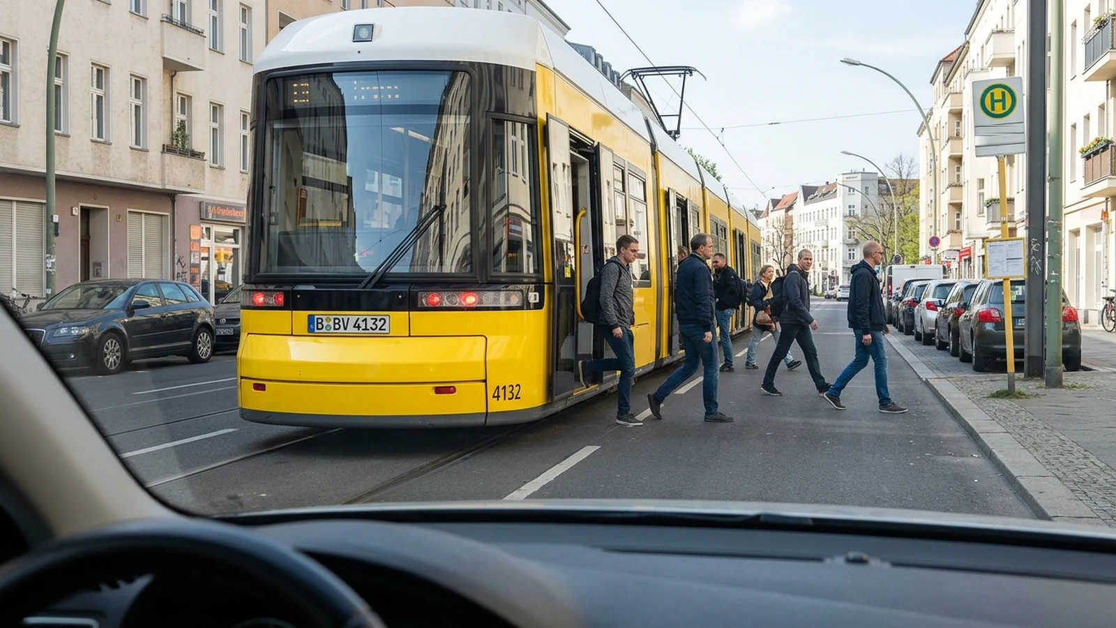 Straßenbahn ohne Haltestelleninsel