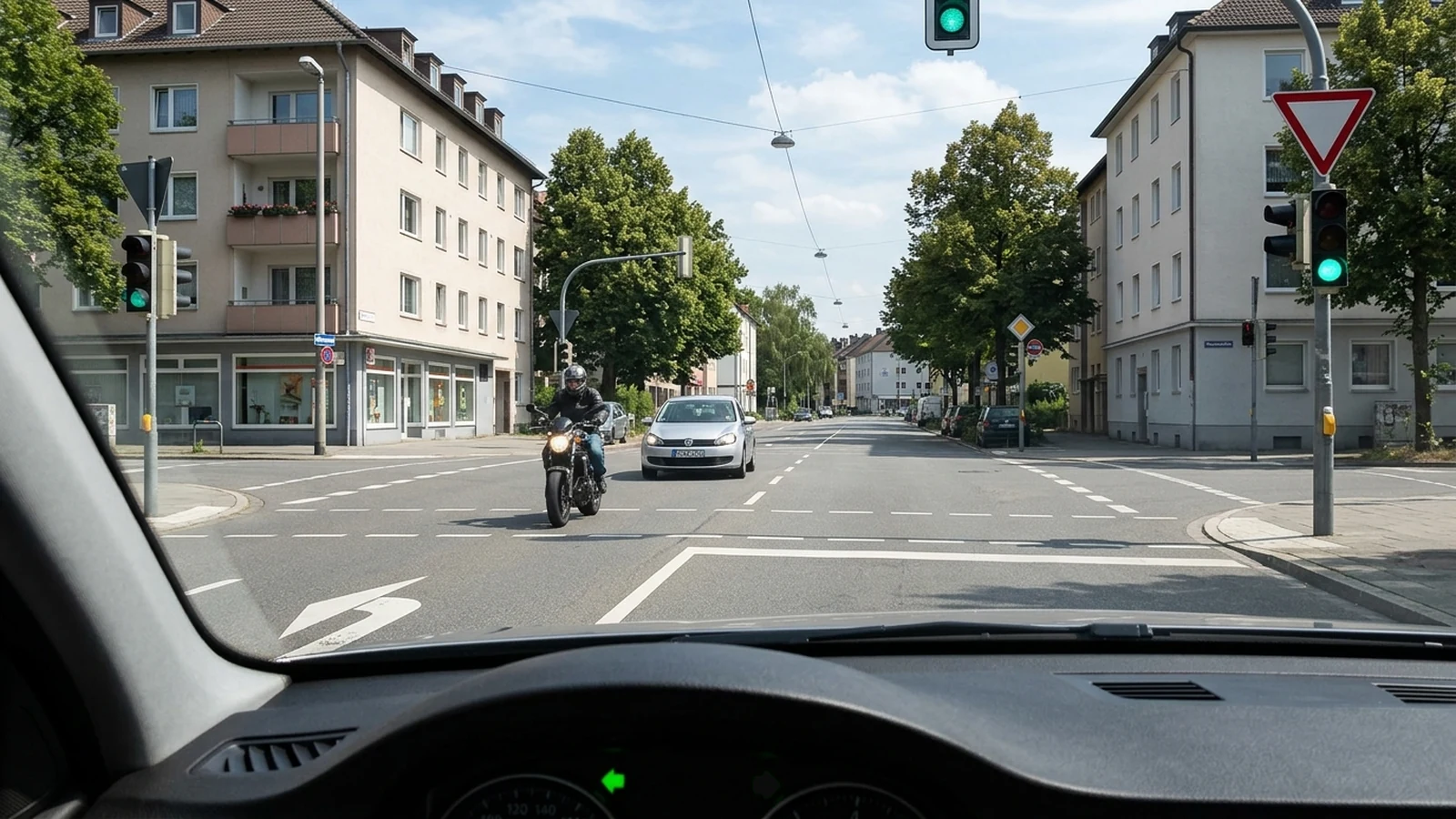 Motorrad beim Linksabbiegen
