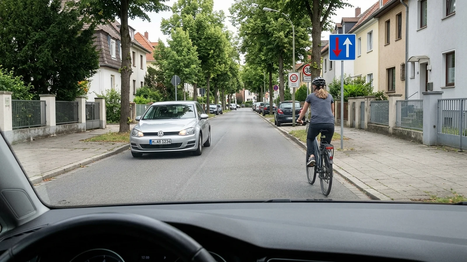 Radfahrer und Gegenverkehr