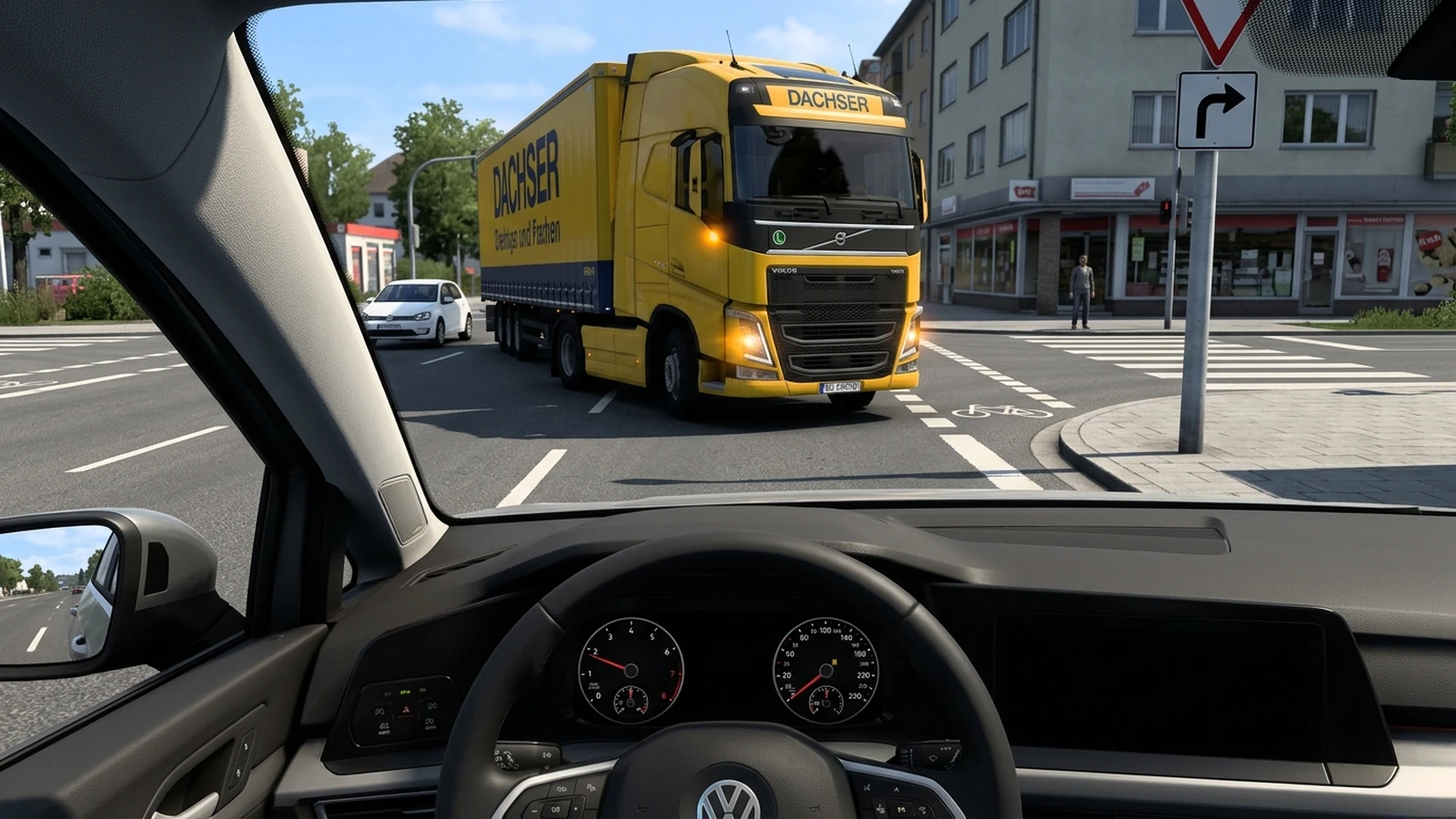 Lkw holt nach links aus