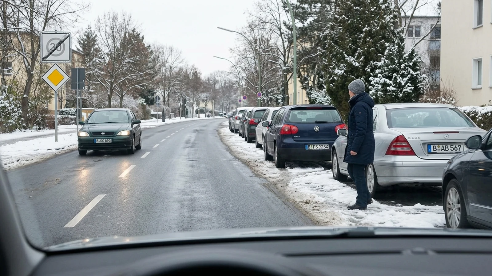Fußgänger zwischen Autos