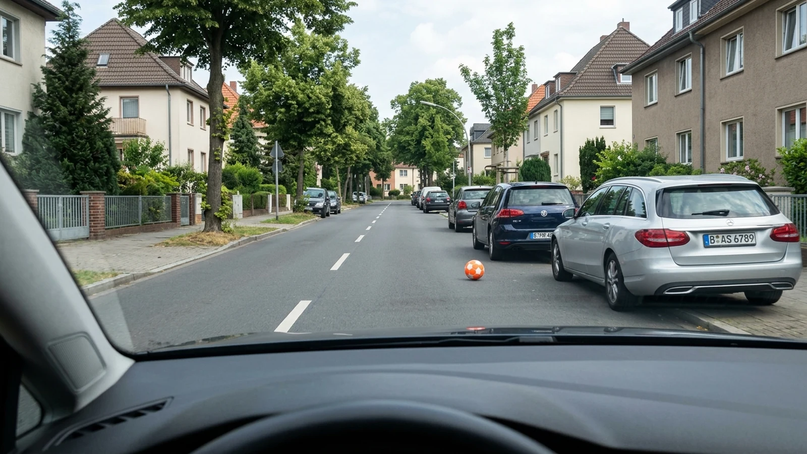 Ball rollt auf die Straße